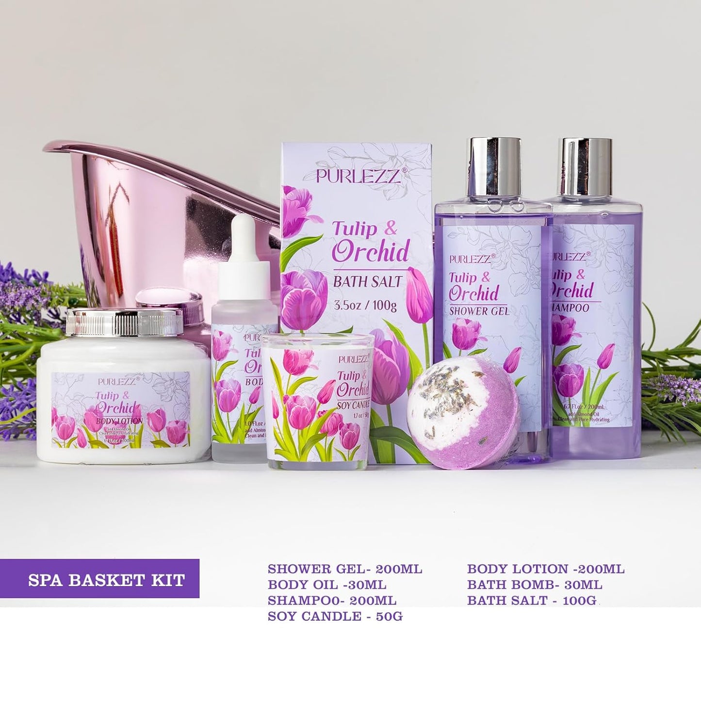 Spa Gift Basket, Mother'S Day Gift for Mom - 8 Pcs Tulip Scents Bath & Body Gift Set for Women, Spa Gift Kit, Birthday Gifts, Self Care, Pampering Gifts for Her, All Occasion Holiday Present