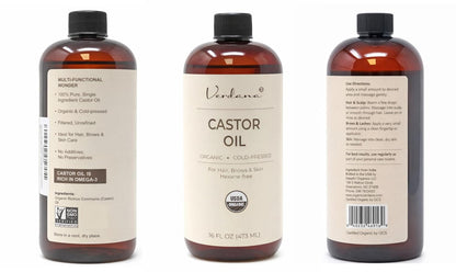 Organic Castor Oil – 16 Fl Oz Size – Cold Pressed, Unrefined, Hexane Free - for Face, Hair, Pack Wrap