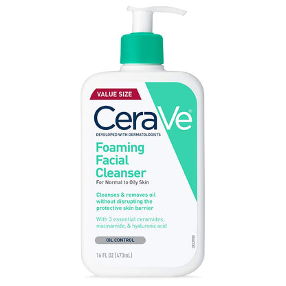 Foaming Facial Cleanser, Daily Face Wash for Oily Skin, Hyaluronic Acid + Ceramides + Niacinamide, Fragrance Free & Paraben Free, Non-Drying Oil Control Face Wash, 16 Fluid Ounces
