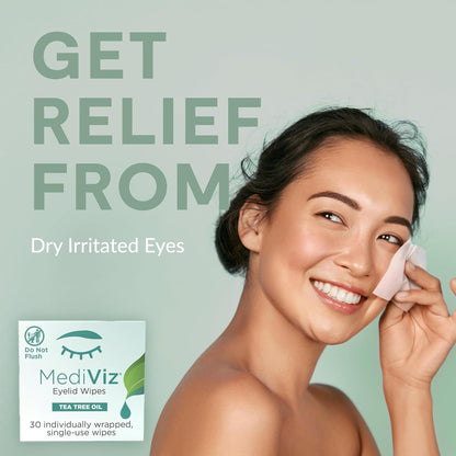 Tea Tree Eyelid Cleanser Wipes – 30 Single-Use Towelettes – Eyelash & Eyelid Wipes for Soothing Dry Eye Irritation, Demodex Removal & More